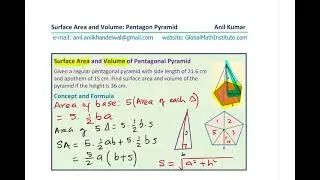 Pentagonal Pyramid Surface Area and Volume Formula Derivation MPM1D GCSE IBSL Anil Kumar