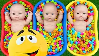 Full of 3 Rainbow BathTubs Candy with M&M's & Magic Slime Cutting Video