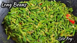Village Temple Food Recipe: Long Beans stir fry | Kacang Panjang Masak Kunyit | Vegetarian Recipes