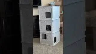 Cute three-story cube cat condo made from felt