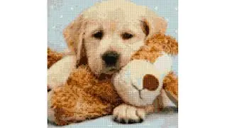 cross stitch world - puppy and stuffed dog