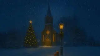 Cozy Christmas Church in a Snowy Village 🎄 Peaceful Winter Night | Christmas Music Ambience