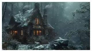 Enchanted Stone Haven | Misty Forest Snowfall with Howling Wind & Crackling Fireplaces