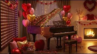 1 Hour Valentine’s Day Piano & Cozy Fireplace Ambience 💖 Slow Romantic Music