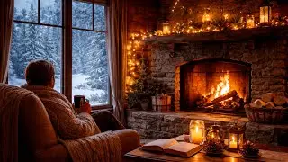 Cozy Christmas Fireplace Ambience 🎄 | Winter Cabin Sounds for Sleep & Relax