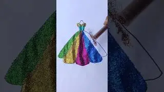 Rainbow Dress 🌈✨ Girl #drawing 🌈#satisfying #coloring  #youtubeshorts #glitter