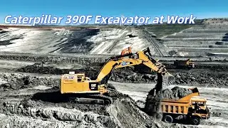 Caterpillar 390F Excavator at Work: Epic Overburden Removal in a Giant Open-Pit Mine!