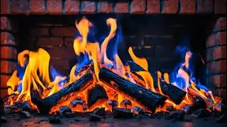 Hypnotic Fireplace Flames 🔥 Peaceful Night Fireplace with Blue Flames and Slowly Burning Wood