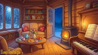 vintage oldies playing in another room as it&rsquo;s snowing outside (crackling fireplace & blizzard)