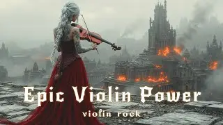 Epic Violin Battle Music: Warrior Girl Plays Celtic Rock in Burning Fantasy City Scene
