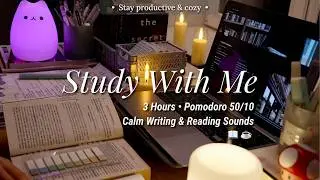 3-HR STUDY WITH ME ☕️ Calm Writing & Reading Sounds ✍️ Autumn cosiness 🍁 Pomodoro 50/10