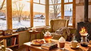 Cozy 1950s Snowy Morning ❄️ Oldies Playing in Another Room | Warm Fireplace Crackle