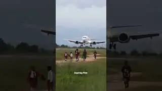 Plane landing close to kids😯 don't know why airport authority allowed/#shorts #aviation