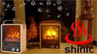 Shinic Portable Electric Fireplace Heater | Realistic Flame & Fire Crackling Sound!