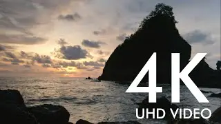sunset atmosphere in the beach, gentle waves sound, wave hit rock, splash water sound & insect sound