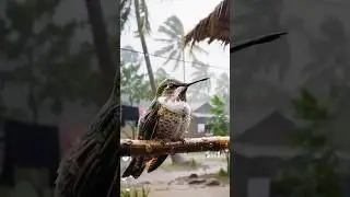 💚🌧️ Lonely Hummingbird on Bamboo in the Rain 🌿💜 | 🐦💦 Peaceful Nature Moment