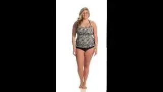 Delta Burke Plus Size Drapey Highneck Shirred Mio One Piece | SwimOutlet.com