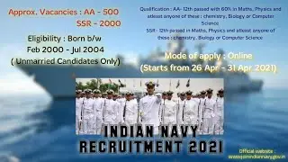 INDIAN NAVY RECRUITMENT 2021 | SAILOR | ARTIFICER APPRENTICE | SENIOR SECONDARY RECRUITS |