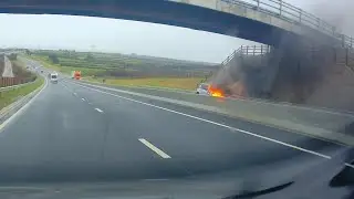Raging car fire on the A30 in Cornwall