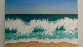 Pintura de oceano e ondas com acrílico em tela