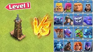 *Level 1* Hidden Tesla vs Level 1 Troops - Clash of Clans