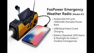 FosPower Emergency Radio A1 Review: NOAA/AM/FM + Solar, Hand Crank & Power Bank