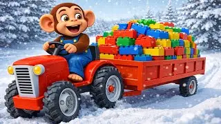 Transporting Lego by Tractor, Monkey Farmer Builds Lego Farm Factory