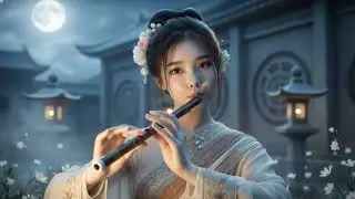 A Beautiful Girl Playing Flute in a Timeless Ancient Temple