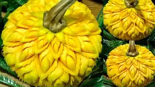 Pumpkin Carving New Design /Fruit Carving /แกะสลักฝักทองลายที่ทุกคนสามารถฝึกทำได้ 🌍By Wan Way วรรณ