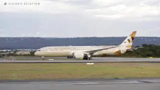 Etihad Airways (A6-BLJ) departing RW03 in a strong easterly crosswind.