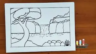 Cara mudah menggambar pemandangan Air terjun yang indah untuk pemula.#tutorialmenggambar