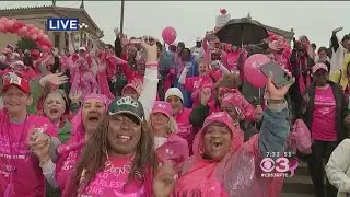Hundreds Of Breast Cancer Survivors Walk Down Art Museum Steps