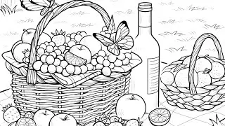 Wine and Fruits Picnic Zen Color Paint by Number App #coloringbook #farm