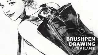 Brush pen Drawing🎒 Time-lapse
