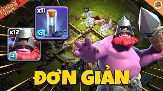 Combo TH18 Cao Thủ Ph&oacute;ng Lao C&ugrave;ng Thần Ch&uacute; Vật Tổ 3 Sao Đơn Giản TH18 Attack Clash of clans