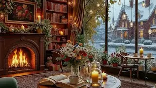Winter Jazz Music & Snowfall for Working ❄ Cozy Lakeside Coffee Porch Ambience ~ Jazz Relaxing Music