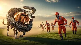 Giant Snake Attacks Cow in Open Field | Brave Rescue Team Saves Her Life 🐍🐄