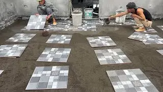 Floor Tile Construction Process - The Art of Paving Patio Tiles: The Hands of Skilled Workers