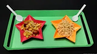 Doll house tray || Origami paper bowl with tray and spoon कागज के बर्तन