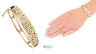 Edwardian 9ct Gold Cabochon Opal Engraved Bangle, Circa 1905