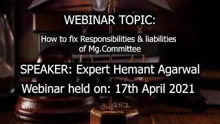Liabilities of CHS Mg.Committee | Speaker: Expert Hemant Agarwal | Webinar Held on: 17th April 2021