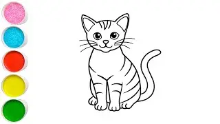 Рисунок милой кошки, раскраска для детей и малышей_ Детское искусство
