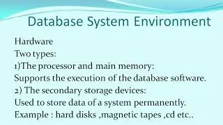 DATABASE SYSTEM ENVIRONMENT
