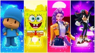 Tiles Hop - Pocoyo 🆚 SongeBob 🆚 K-pop Demon Hunter 🆚 Shadow the hedgehog - Coffin Dance  (COVER)