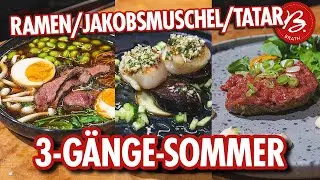 Inspiration f&uuml;r den Sommer ☀️🏝 Drei-Gang-Men&uuml; mit Ramen, Jakobsmuschel und Tatar! 🔴