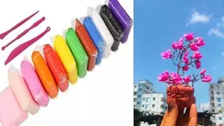 How to make cherry flower Tree with clay || Diy clay Flower making tutorial ||  Easy Craft idea