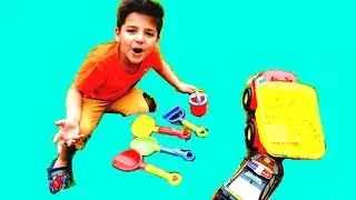 kids play outdoor games and activities with trucks and toys