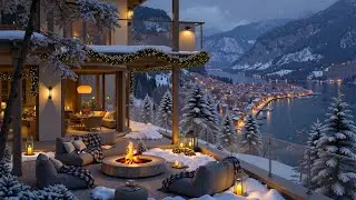 Cozy Fireplace Jazz at a Snowy Riverside Café Terrace ❄️ Smooth Winter Jazz for Stress Relief & Calm