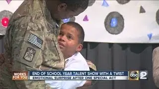 Army father surprises son at talent show