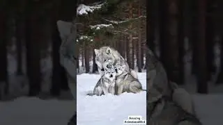 Snow White Wolf Smooches Two Adorable Baby Wolves in the Snow | Rare Wildlife Footage